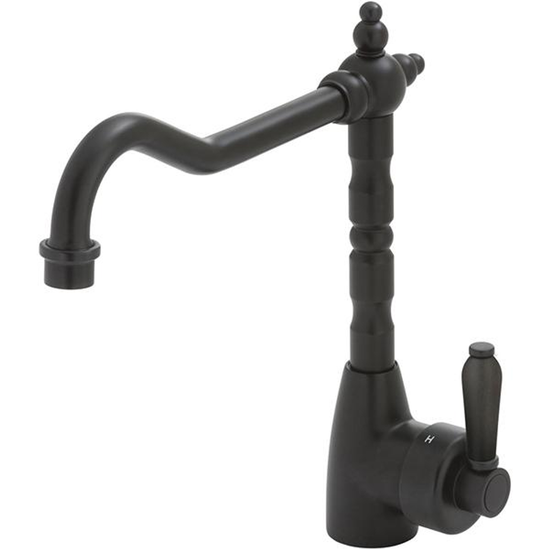 Fienza Eleanor Shepherds Crook Kitchen Sink Mixer - Matte Black