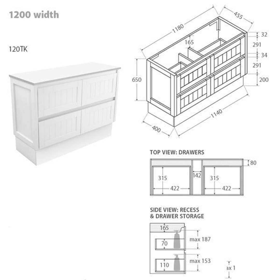 Fienza Rotondo Hampton Ceramic F/S 1200mm Vanity Rot120Tk
