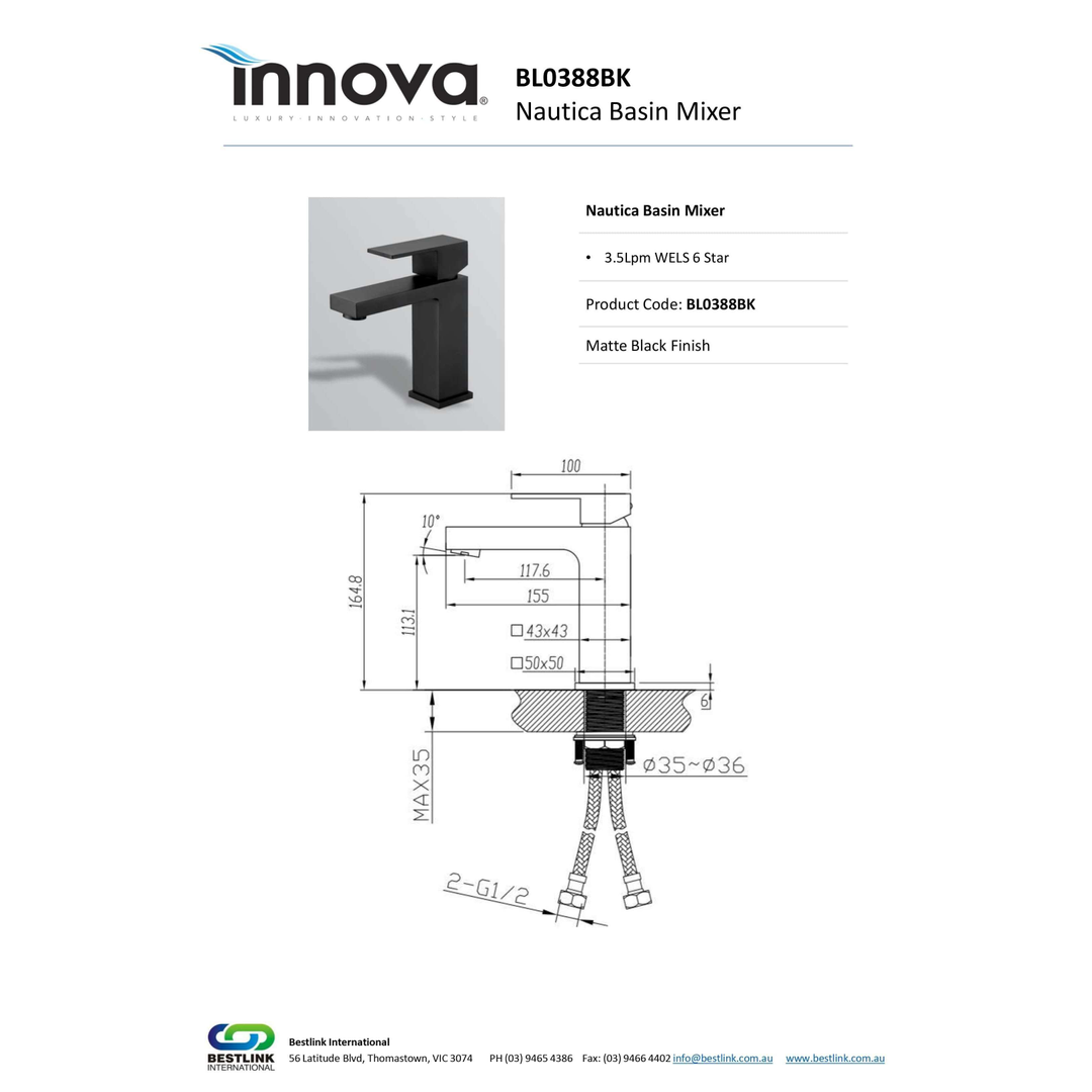 Innova Nautica Matte Black Basin Mixer