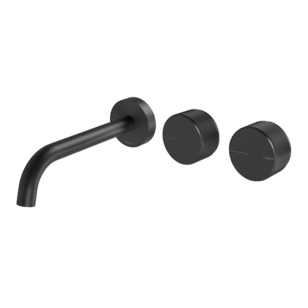 Phoenix Axia Wall Basin/Bath Curved Outlet Hostess Set 180mm Matte Black