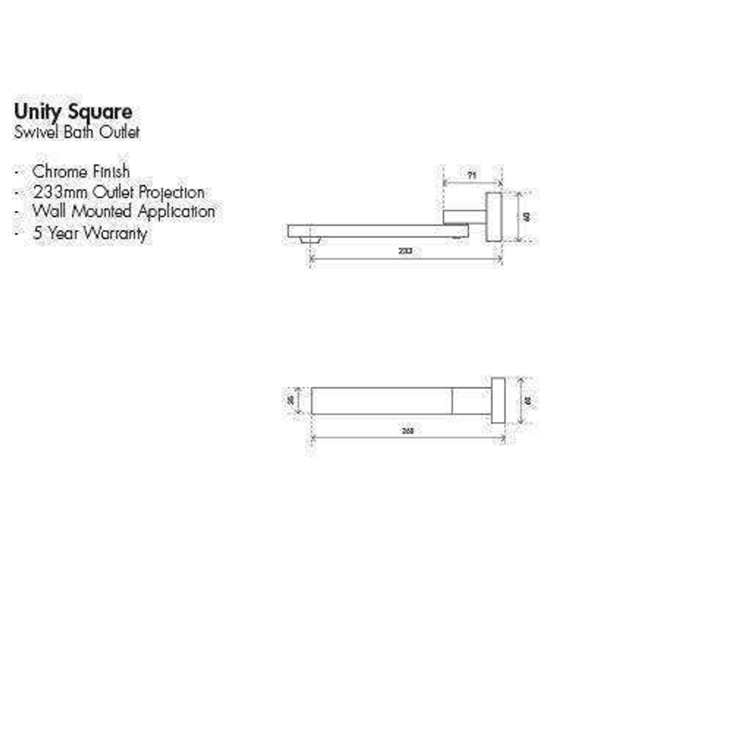 Aspire Unity Square Wall Swivel Outlet 260mm Chrome