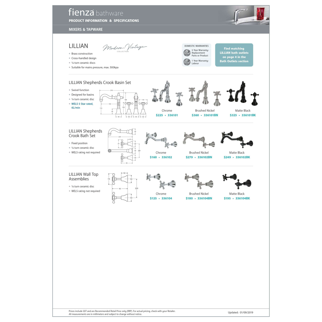 Fienza Lillian Shepherds Crook Bath Set Matte Black 336102Bk
