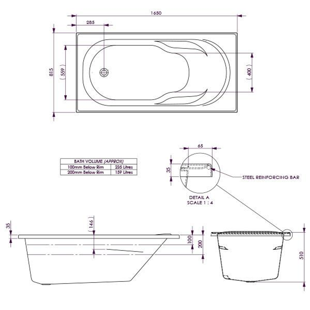 Decina Prima Shower Bath 1785 X 815 X 510 White 1785mm
