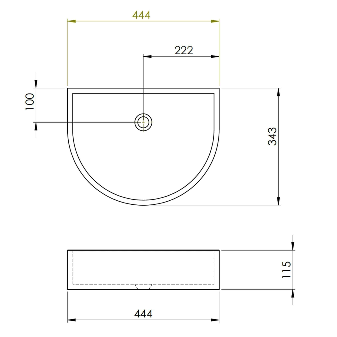 New Form Concrete Half Moon Vessel Basin 450mm X 345mm X 110mm
