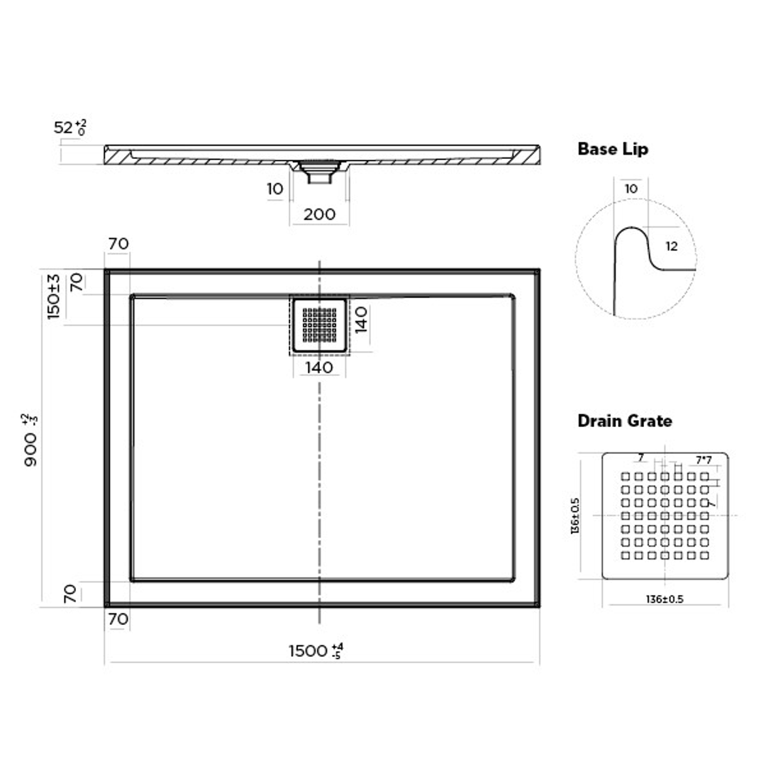 Oceano Stonelite Eco Base Rear Outlet Chrome Waste 1500 X 900