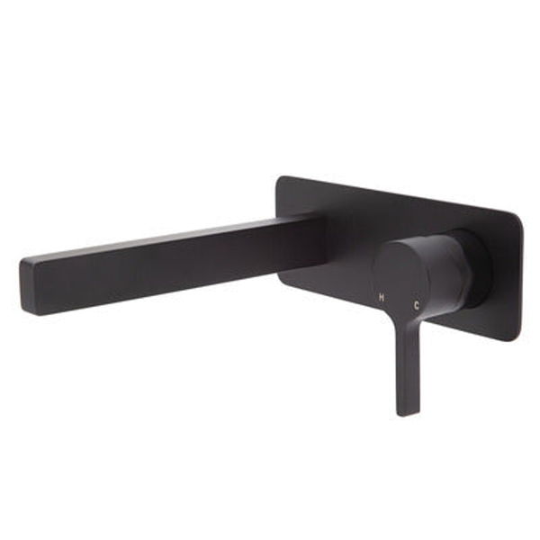Fienza Sansa Basin Wall Mixer Set Matte Black Soft Square Matte Black Plate