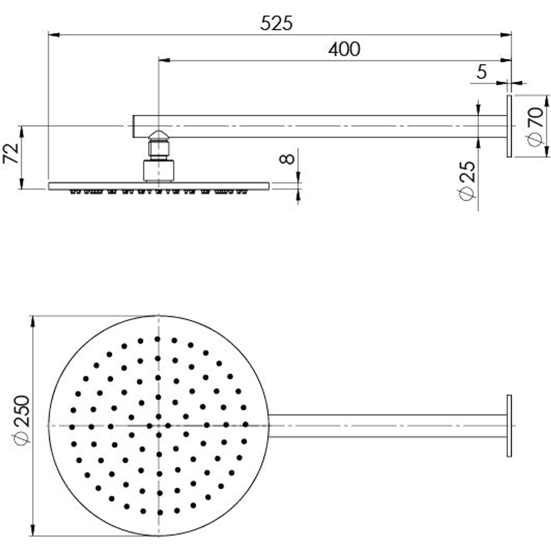 Phoenix Vivid Slimline Ss 316 Shower Arm & 250Mm Rose Stainless Steel