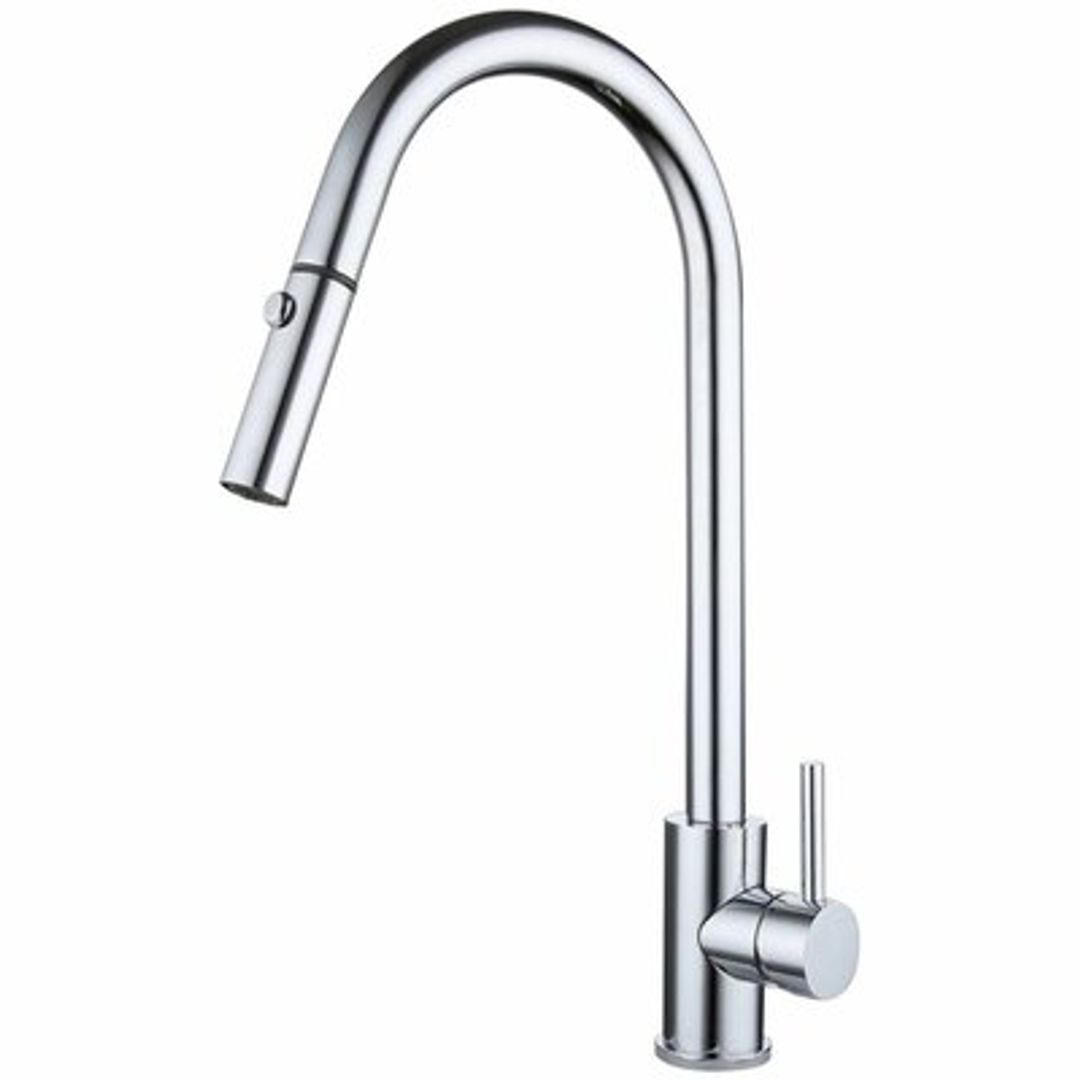 Di Lusso Acta Gooseneck Mixer Retractable Dual Spray Polished Silver