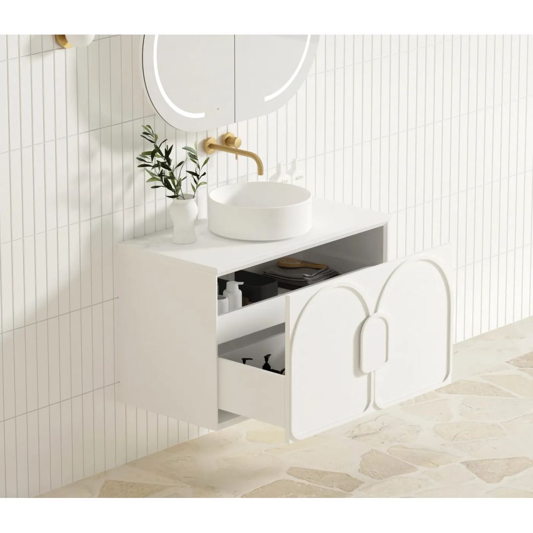OTTI LAGUNA SATIN WHITE 900X460 PLYWOOD VANITY WITH SLIMLINE CERAMIC TOP