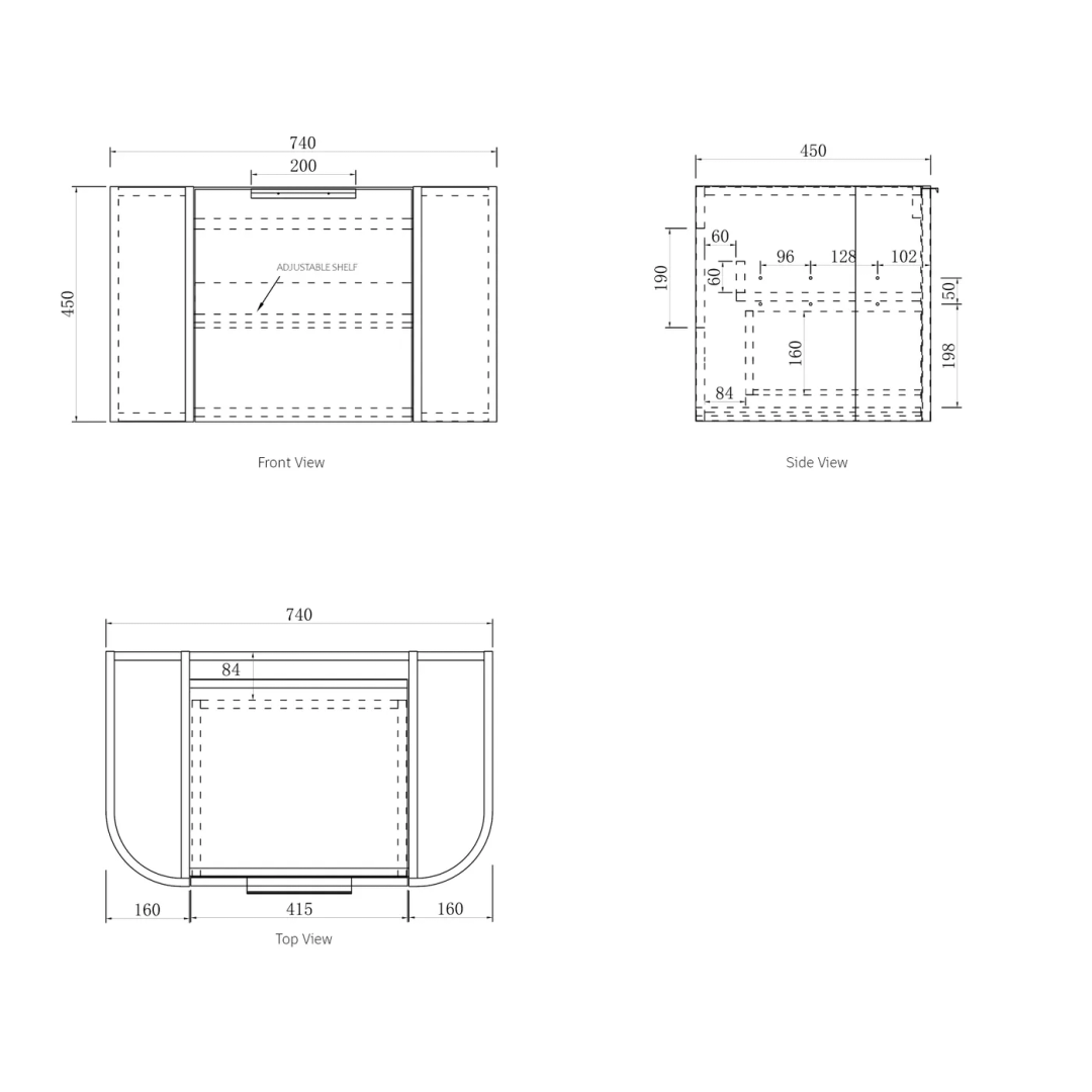 Otti Bondi Woodland Oak Fluted Vanity 750X460X450 Wall Hung Cabinet