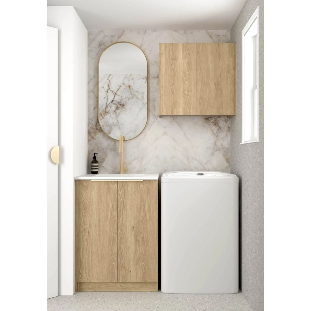 Otti Mini Laundry 650Mm Natural Oak With Natural Carrara Marble Top