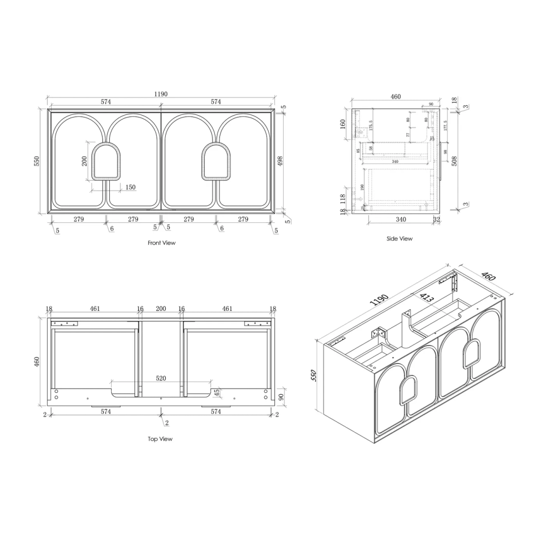 Otti Laguna Natural American Oak 1200X460X550 Wall Hung Cabinet