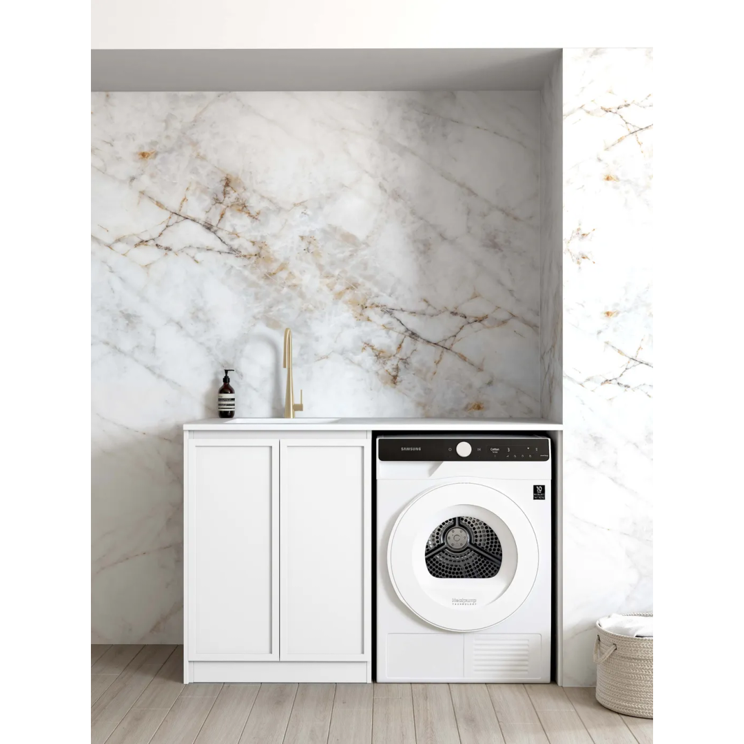 Otti Hampshire White Base Laundry Cabinet With 1300Mm Natural Carrara Marble Top
