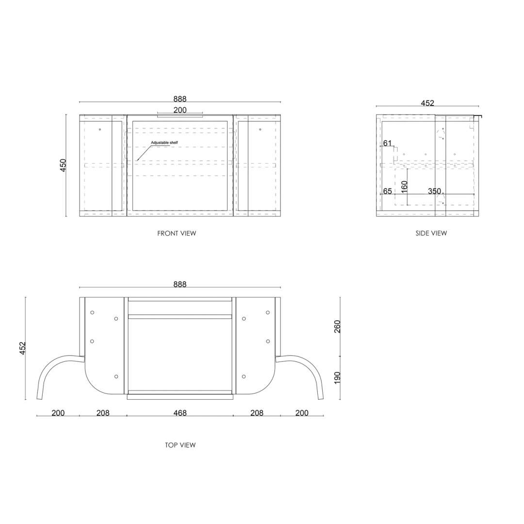 Otti Hampshire Satin White Vanity 900X460X450 Wall Hung Cabinet