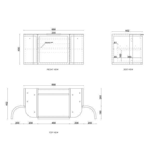 Otti Hampshire Satin White Vanity 900X460X450 Wall Hung Cabinet