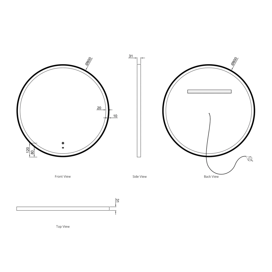 Otti Led Bondi 800Mm White Metal Round Frame Mirror