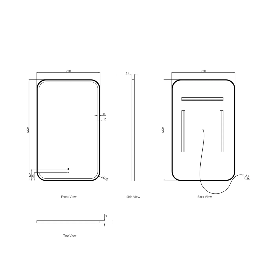 Otti Led Newport 1200X750 White Metal Frame Mirror