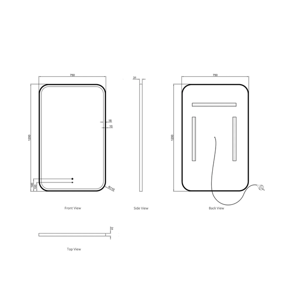 Otti Led Newport 1200X750 White Metal Frame Mirror