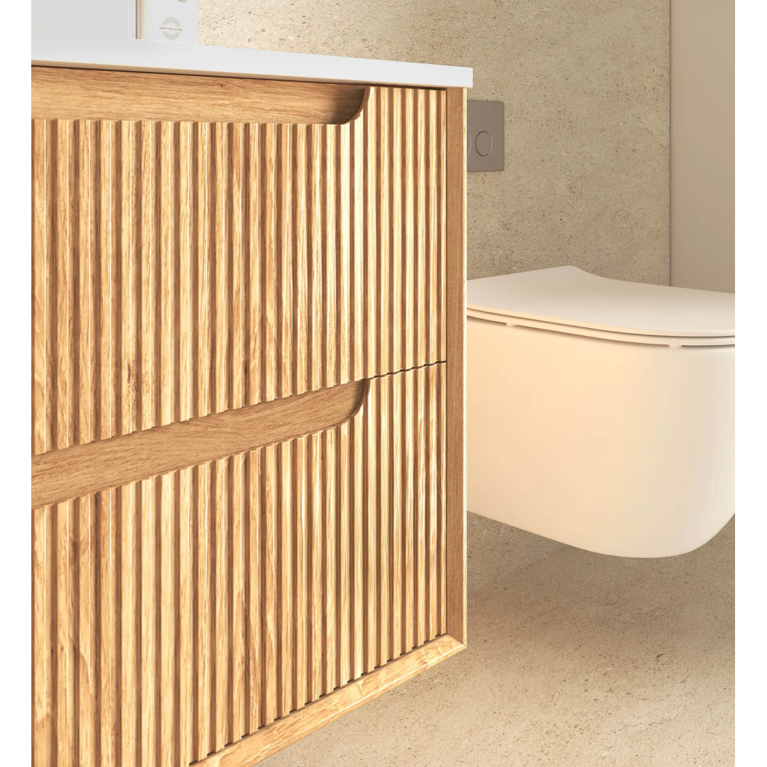 Otti Byron Fluted 1500 Woodland Oak Wall Hung Vanity With Ceramic Top