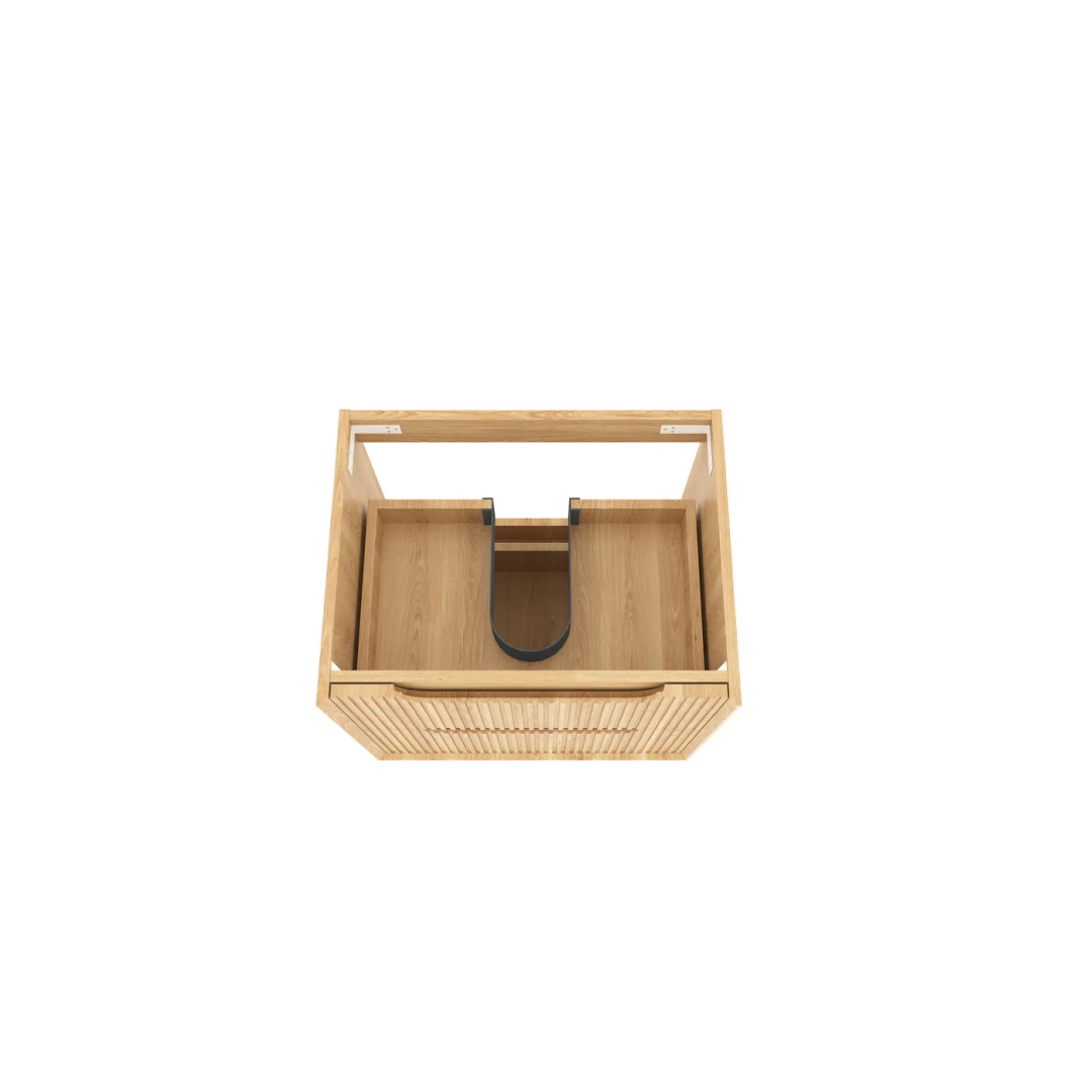 Otti Byron Fluted 600Mm Woodland Oak Wall Hung Vanity With Matte White Top