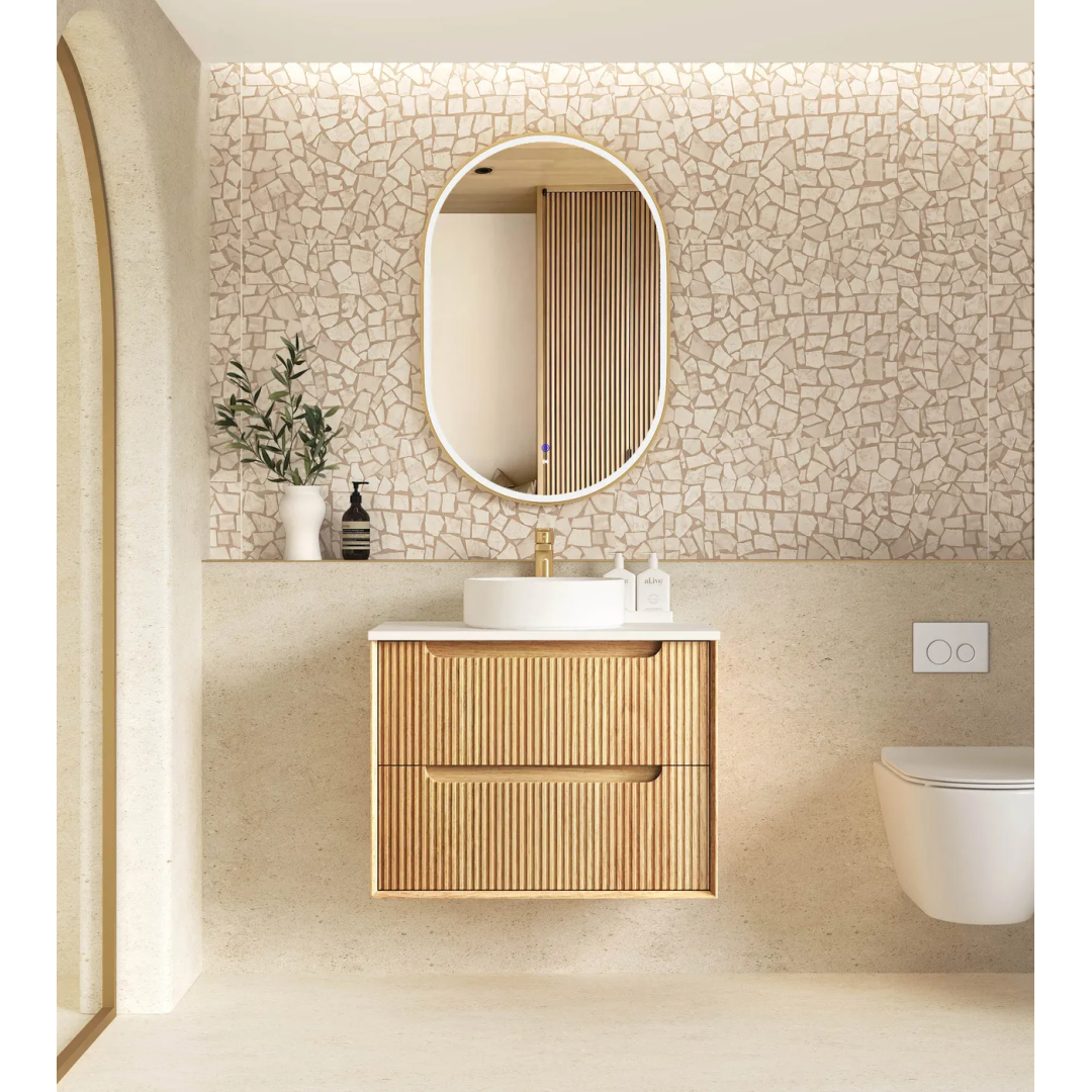 Otti Byron Fluted 750Mm Woodland Oak Wall Hung Vanity With Pure White Top