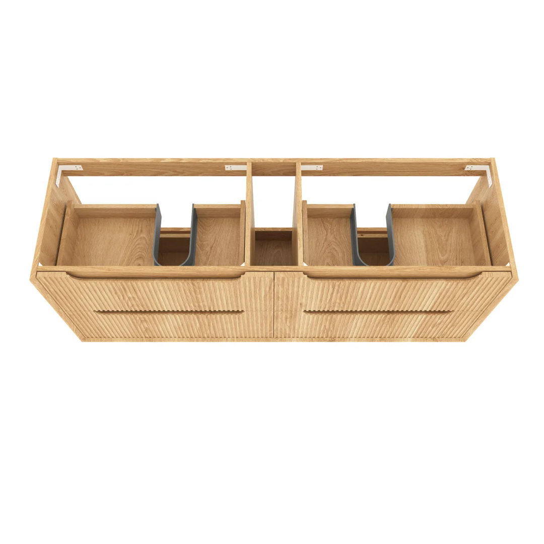 Otti Byron Fluted 1500 Woodland Oak Wall Hung Vanity With Pure White Top