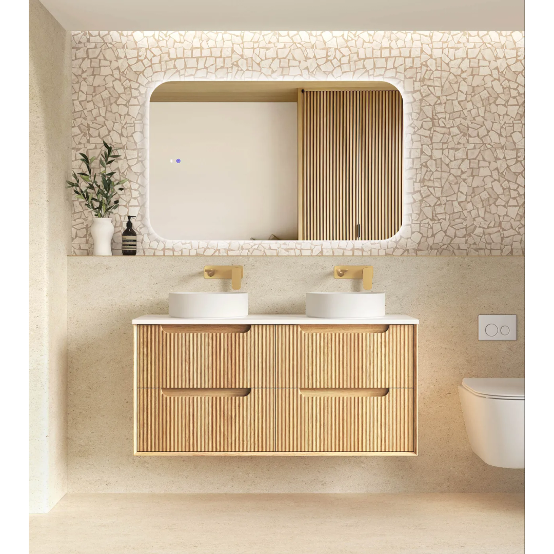 Otti Byron Fluted 1200 Woodland Oak Wall Hung Cabinet Only With 4 Drawers
