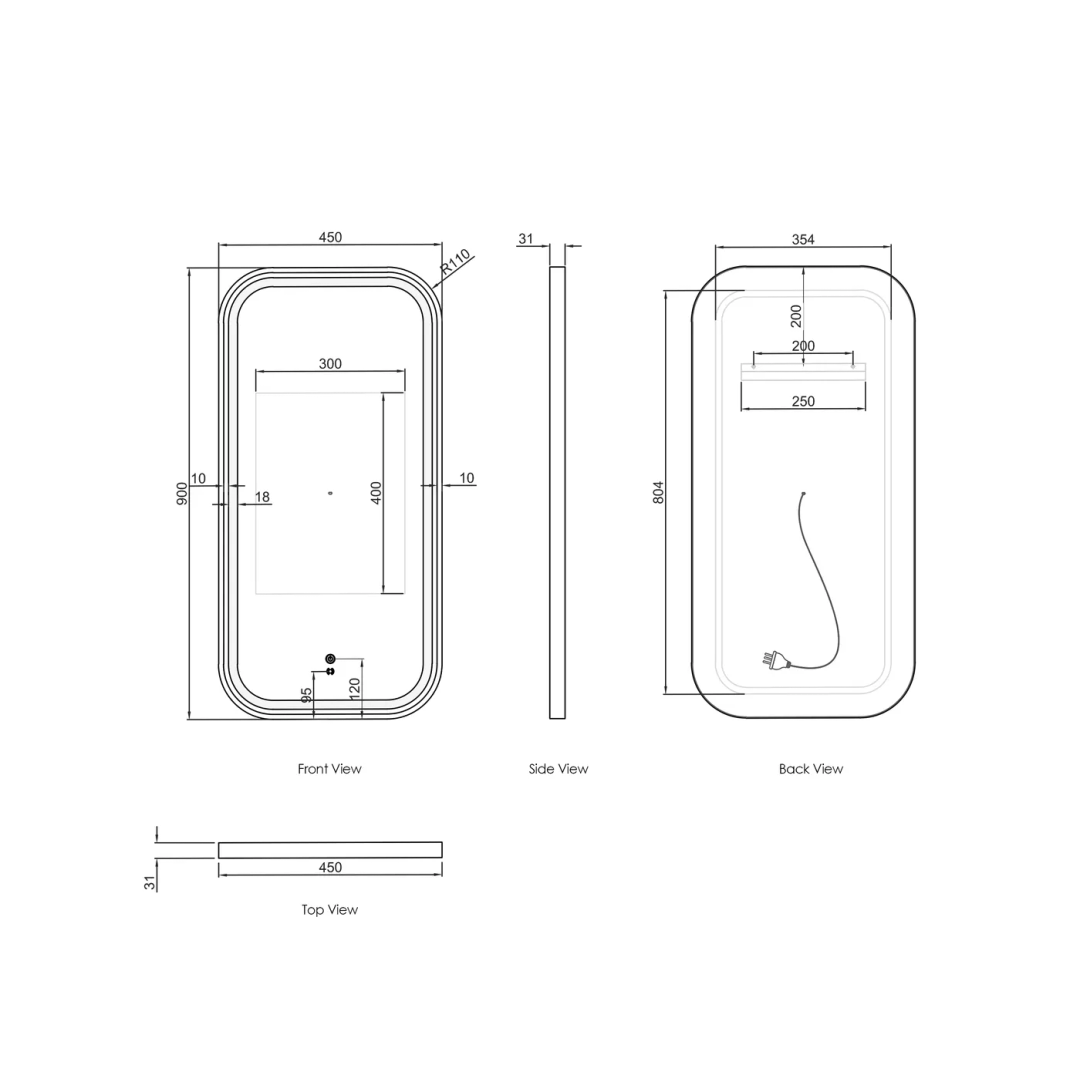 Otti Led Newport 900X450 White Metal Frame Mirror