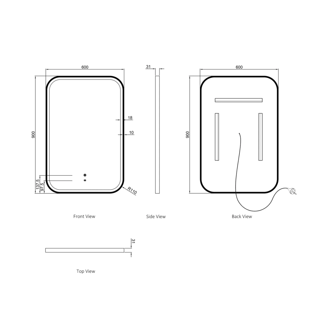 Otti Led Newport 900X600 White Metal Frame Mirror