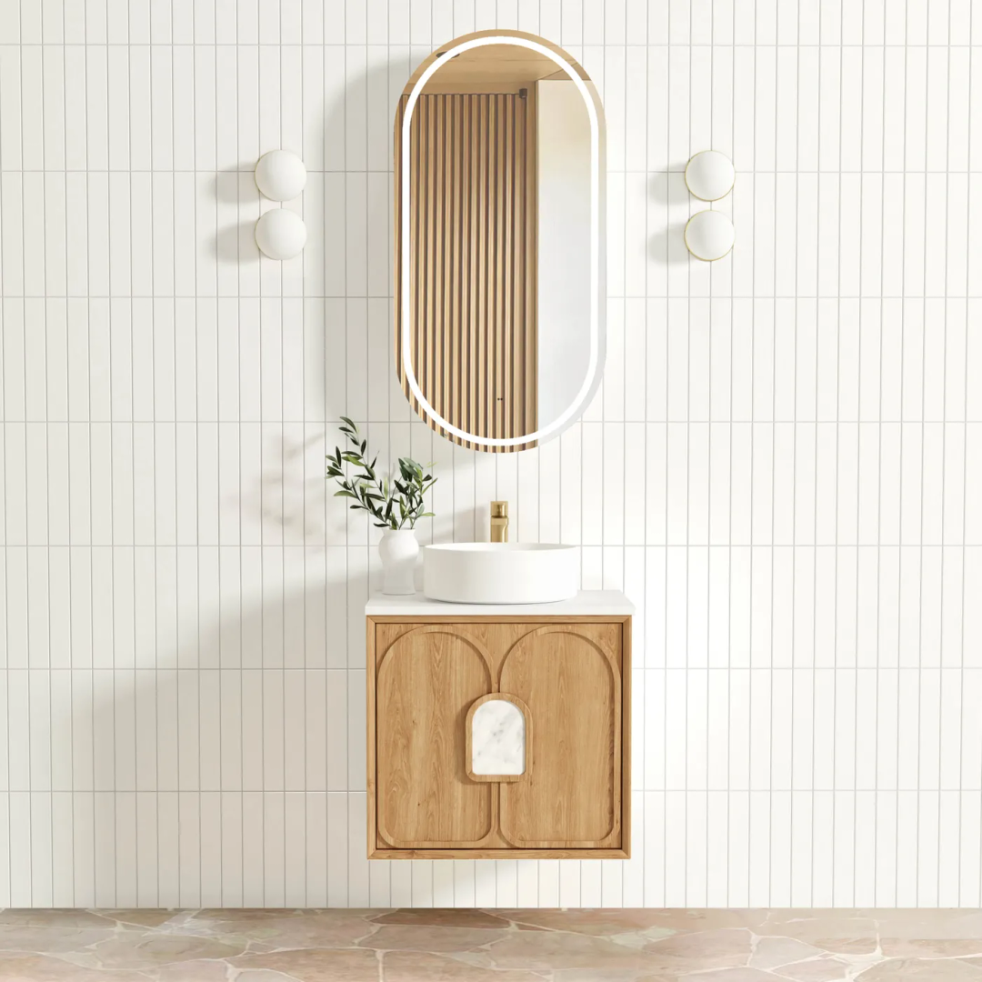 Otti Laguna Mk Ii 600 Natural Woodland Oak Wall Hung Vanity With Ceramic Top
