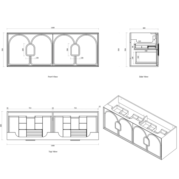 Otti Laguna Mk Ii 1500 Matte White Wall Hung Vanity With Pure White Top