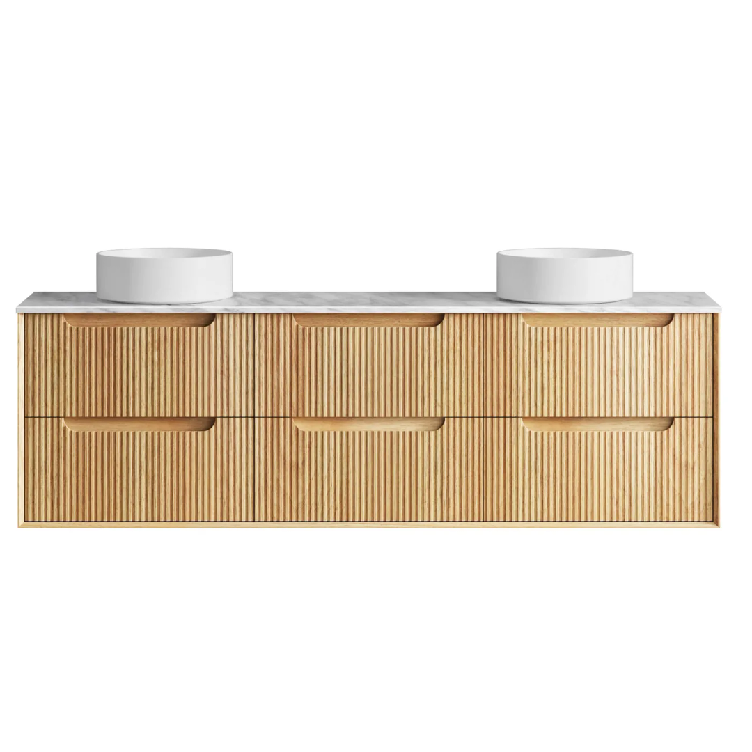 Otti Byron Fluted 1800 Woodland Oak Wall Hung Vanity With Woodland Carrara Marble Top