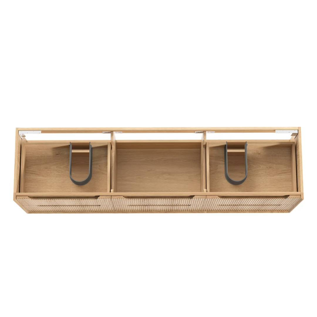 Otti Byron Fluted 1800 Woodland Oak Wall Hung Vanity With Matte White Top