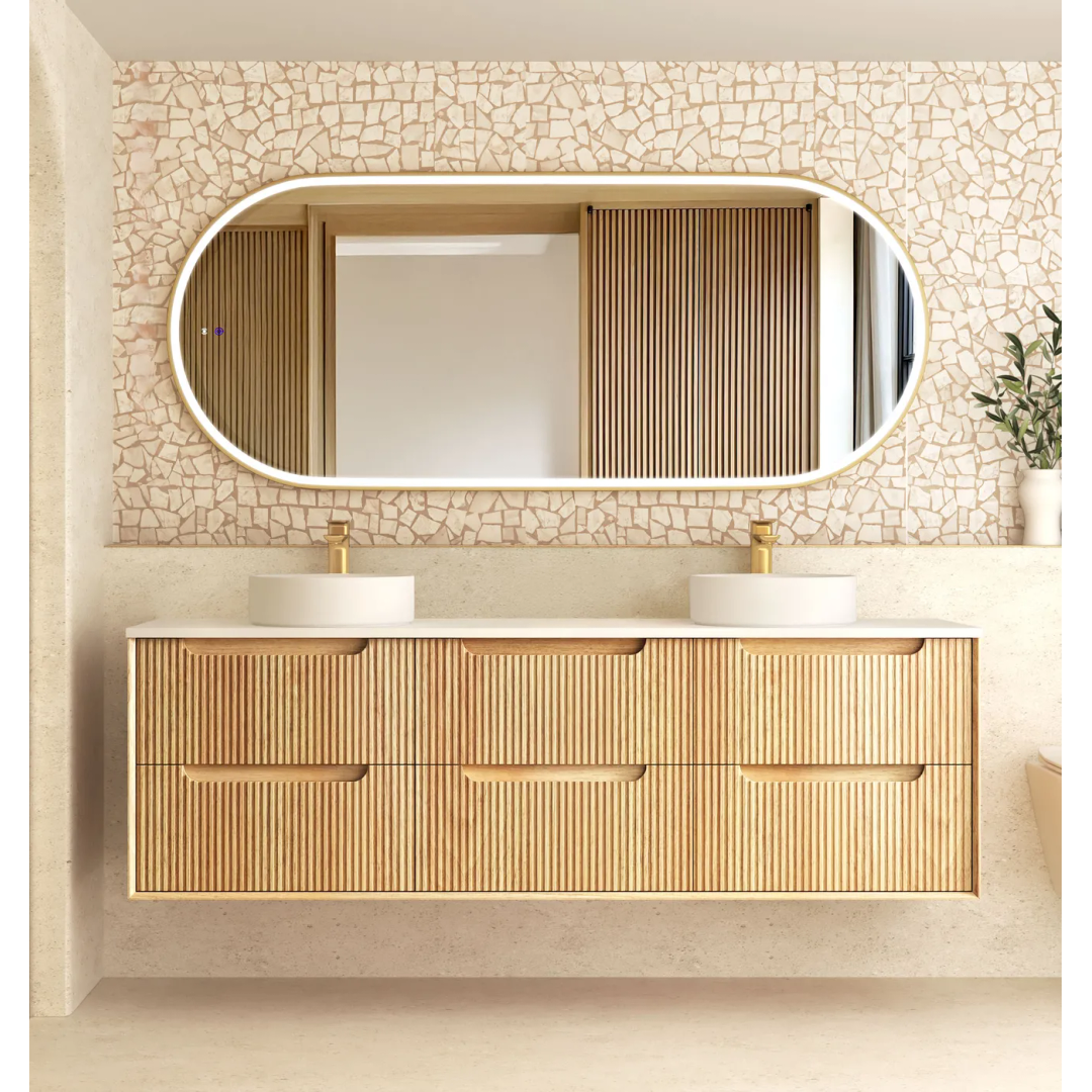 Otti Byron Fluted 1800 Woodland Oak Wall Hung Vanity With Pure White Top