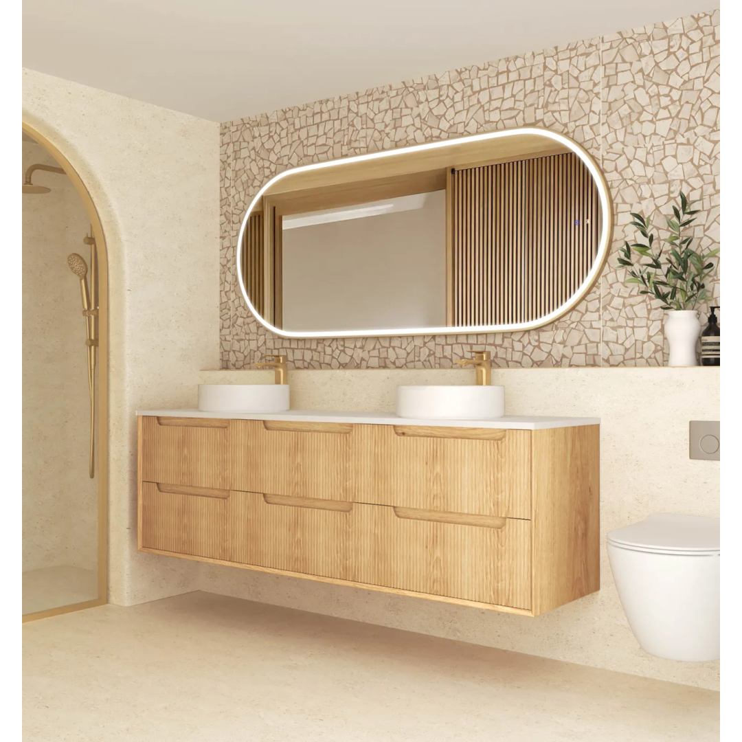 Otti Byron Fluted 1800 Woodland Oak Wall Hung Vanity With Pure White Top
