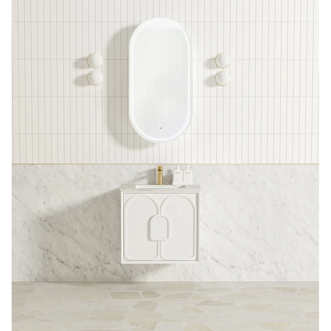Otti Laguna Mk Ii 600 Matte White Wall Hung Vanity With Pure White Top