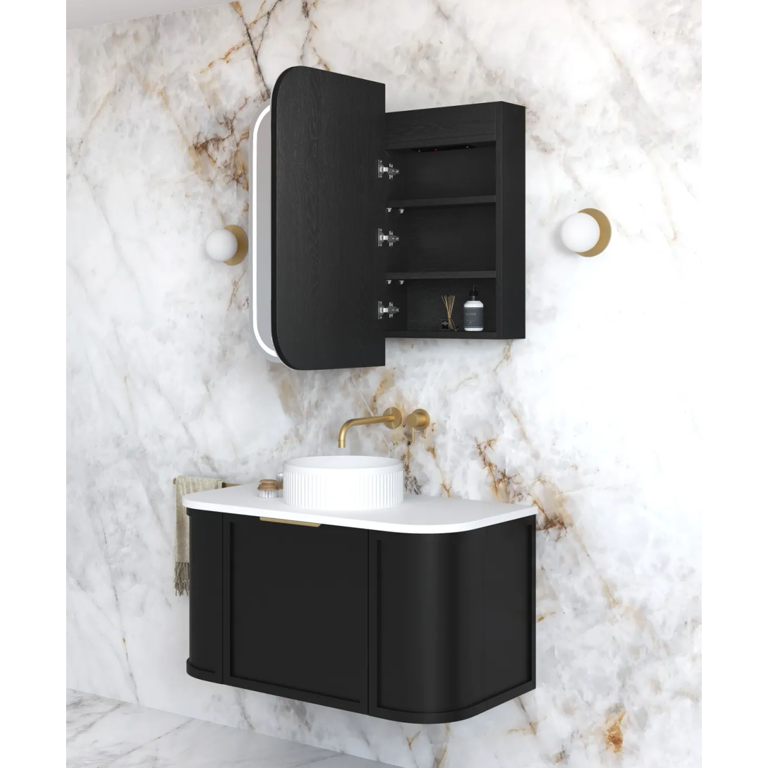 Otti Led Newport 900X750 Black Oak Shaving Cabinet - Premium Edition