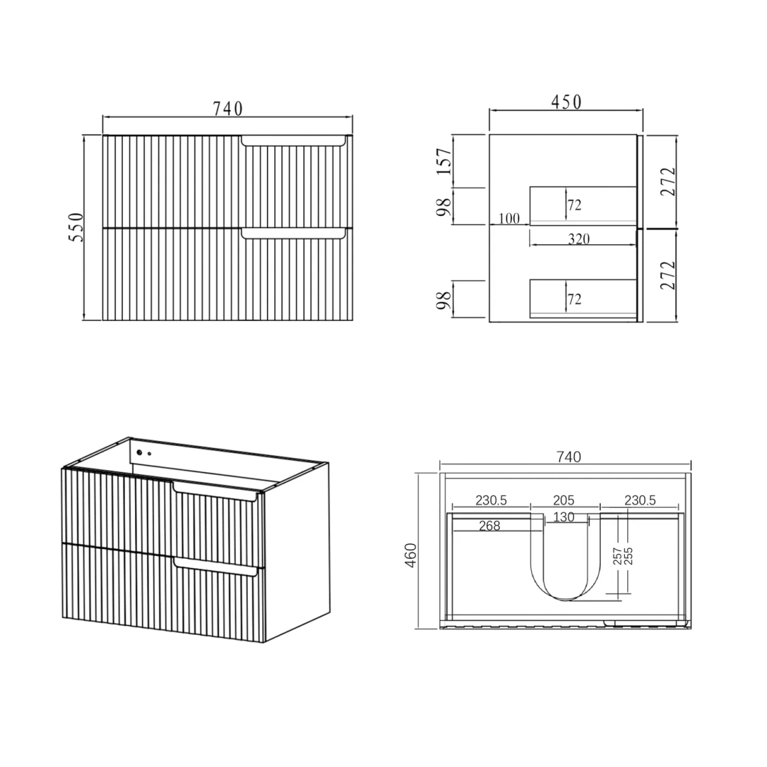 Otti Noosa 750X460X550 Wall Hung Matte White Plywood Cabinet