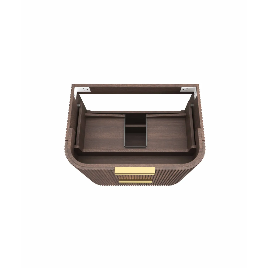 Otti Havana 750 Sable Walnut Fluted Wall Hung Curve Vanity With Square Basin Moulded Top
