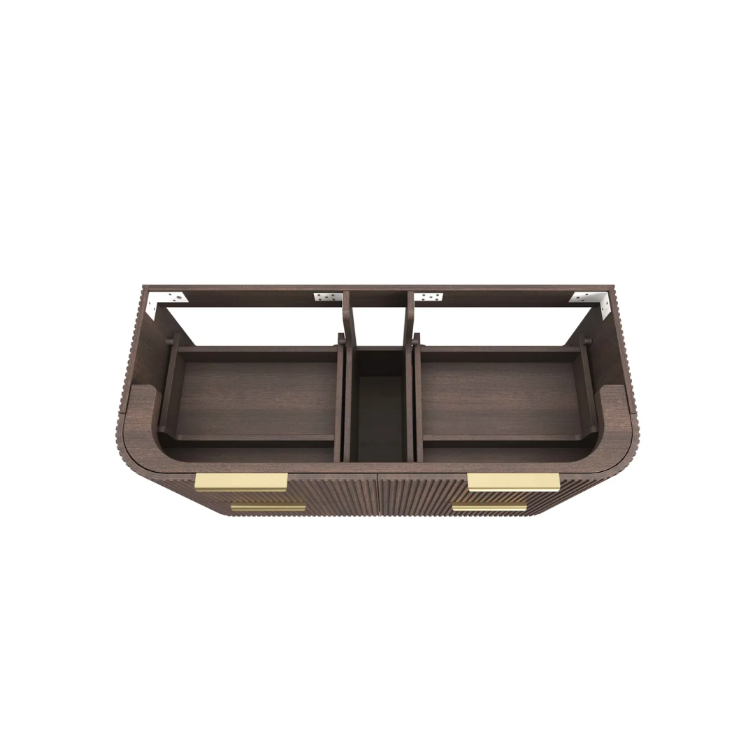 Otti Havana 1200 Sable Walnut Fluted Wall Hung Curve Vanity With Pure White Top