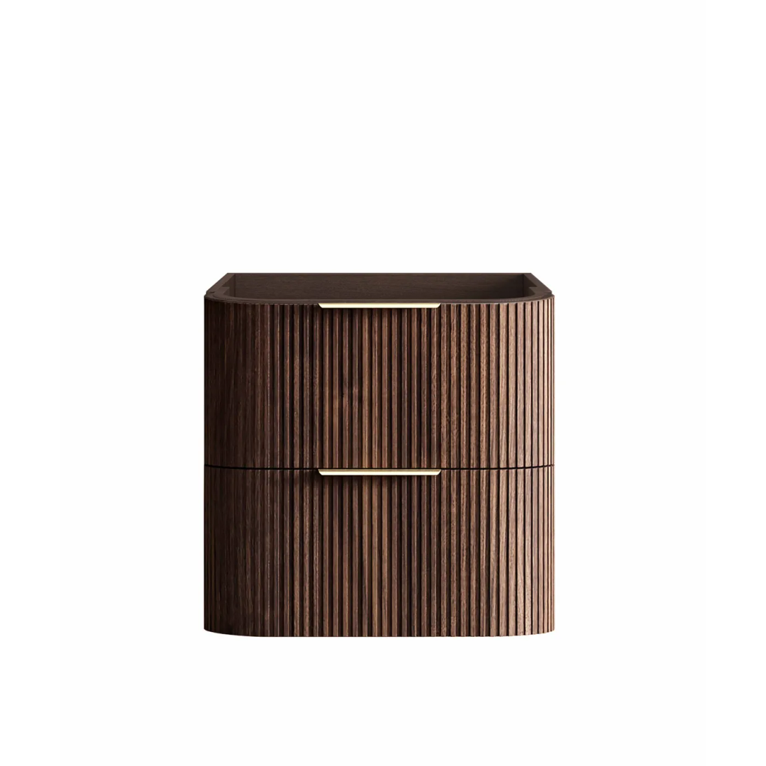 Otti Havana 600 Sable Walnut Fluted Wall Hung Curve Vanity With Cloudy Carrara Top