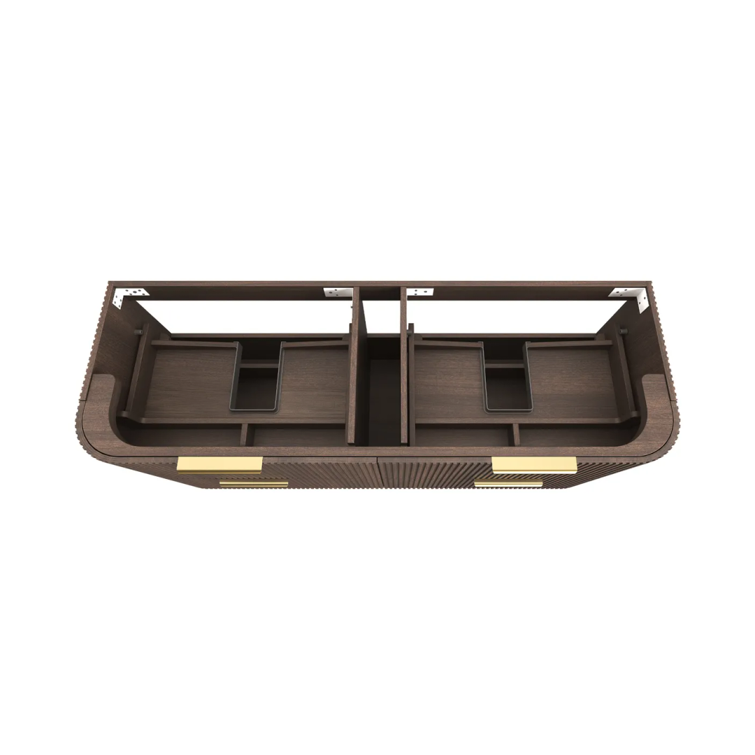 Otti Hanava 1500 Sable Walnut Fluted Fluted Wall Hung Curve Vanity With Chloe Silk Top