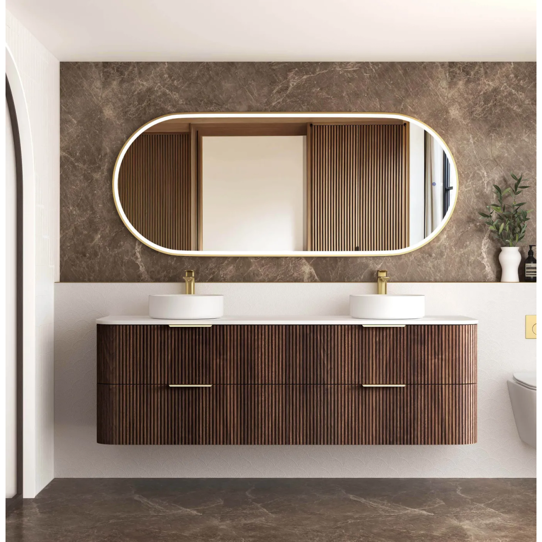 Otti Havana 1800 Sable Walnut Fluted Wall Hung Curve Vanity With Pure White Top