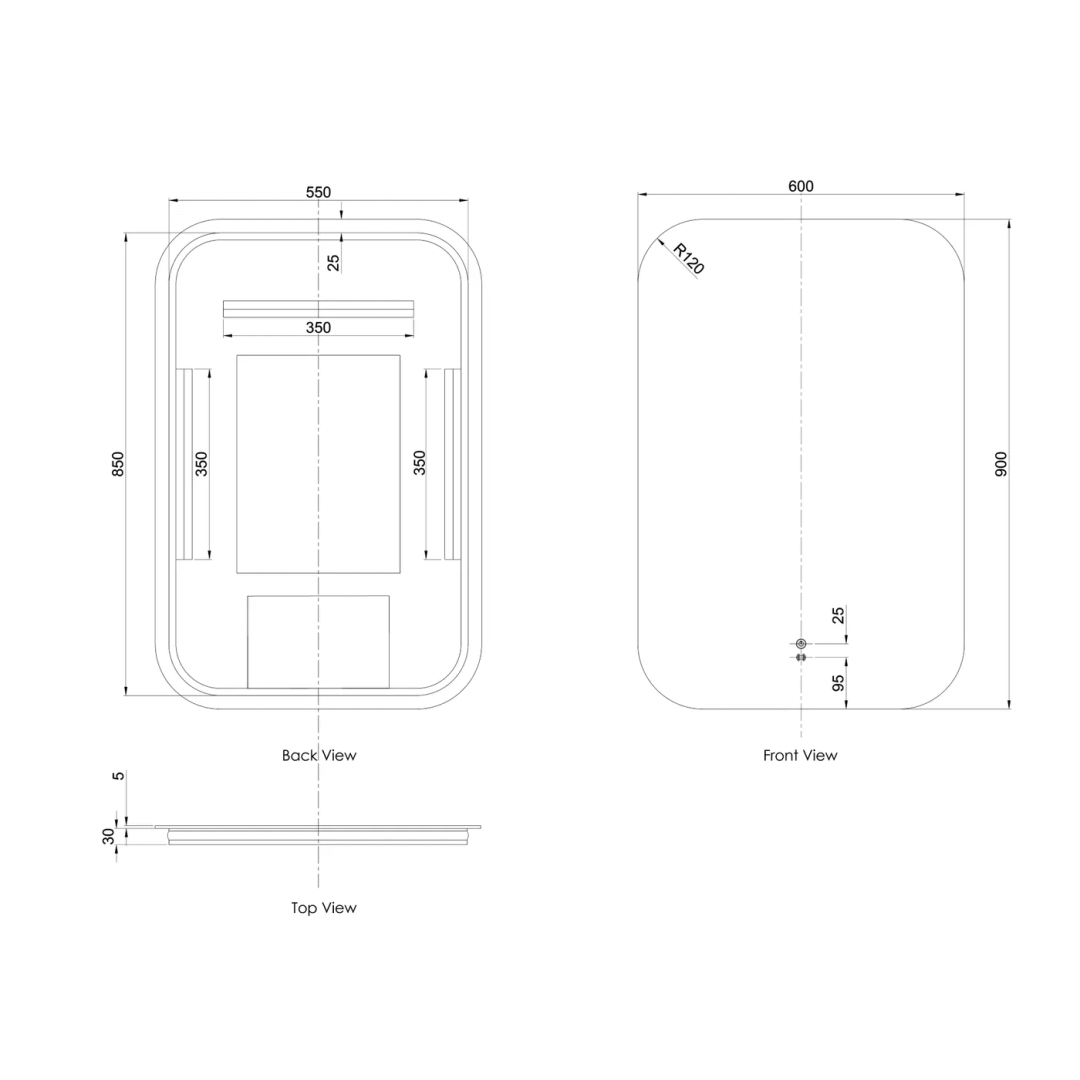 Otti Led Newport 900X600 Frameless Tuffi Mirror Back Lit
