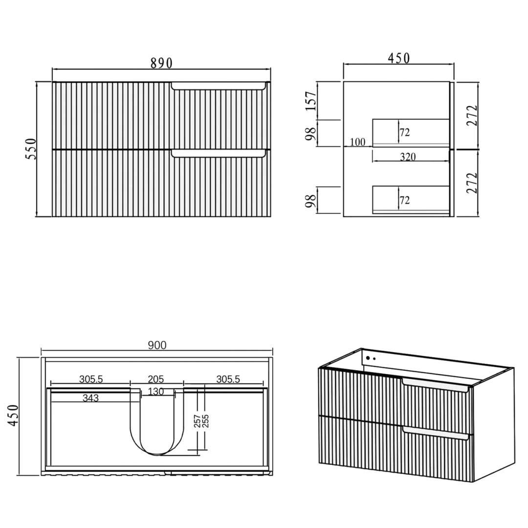 OTTI NOOSA 900X460X550 WALL HUNG MATTE WHITE PLYWOOD CABINET