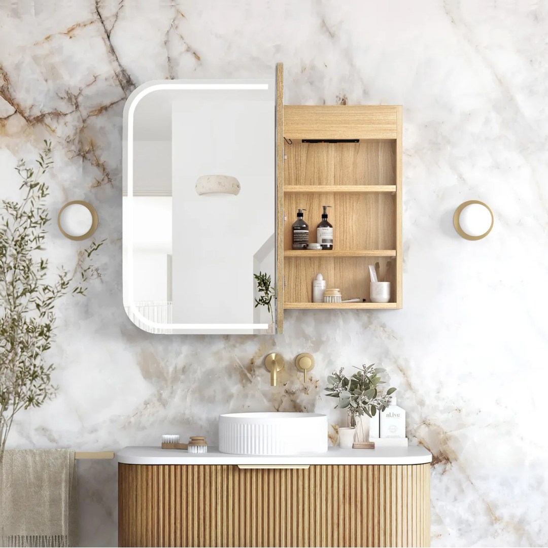 Otti Led Newport 900X750 Woodland Oak Shaving Cabinet - Premium Edition