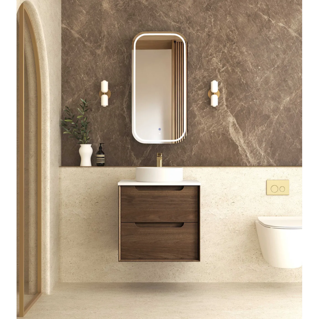 Otti Byron 600Mm Sable Walnut Wall Hung Vanity With Ceramic Top