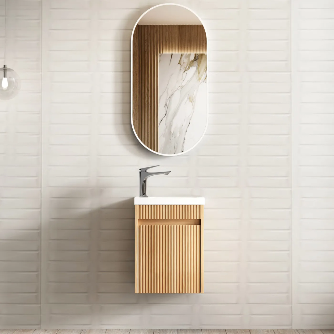 Otti Mini Ensuite Vanity 400Mm Woodland Oak Fluted Vanity
