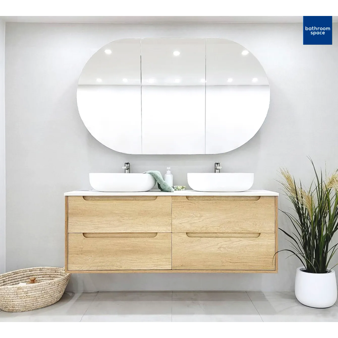 Otti Byron 1200 Natural Oak Plywood Vanity With Carrara Stone Top 12 O'Clock Taphole