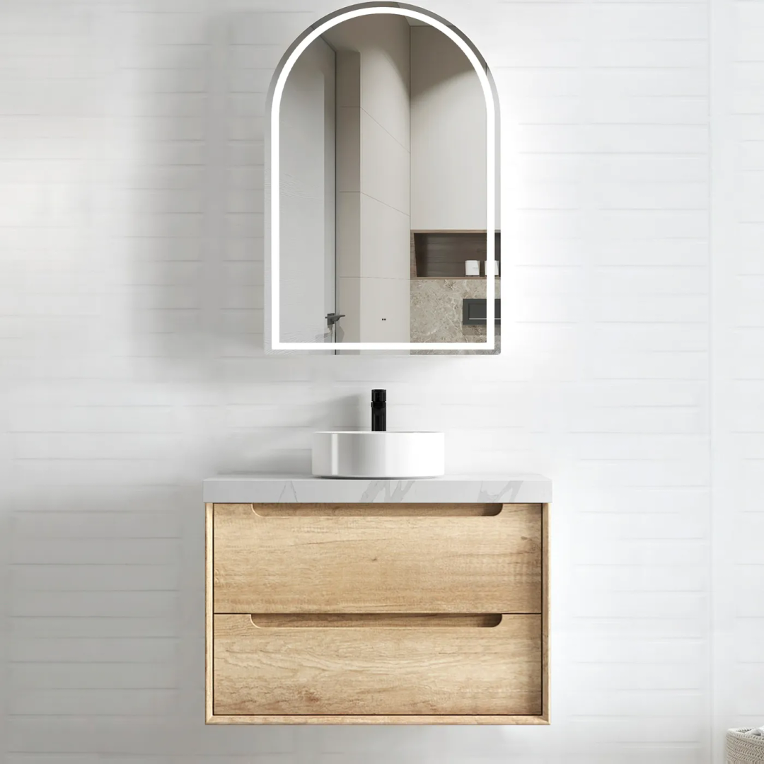 Otti Byron 750mm Natural Oak Wall Hung Vanity with Ceramic Top